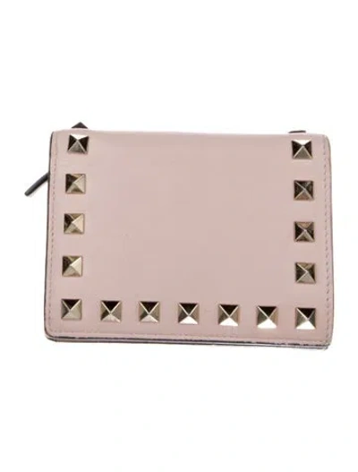 Pre-owned Valentino Garavani Rockstud Accents Leather Wallet In Pink