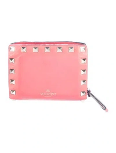 Pre-owned Valentino Garavani Rockstud Accents Leather Wallet In Red