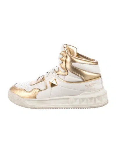 Pre-owned Valentino Garavani Rockstud Accents Leather Wedge Sneakers In Neutral