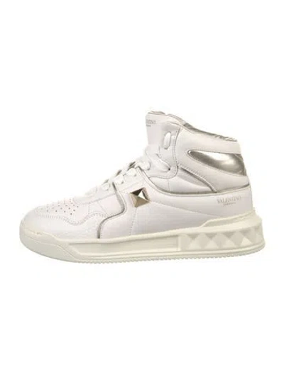 Pre-owned Valentino Garavani Rockstud Accents Leather Wedge Sneakers In White