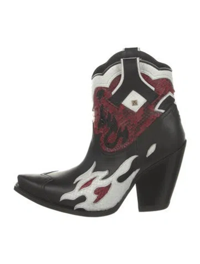 Pre-owned Valentino Garavani Rockstud Accents Leather Western Boots In Black