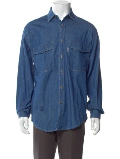 Pre-owned Valentino Rockstud Accents Long Sleeve Denim Shirt In Blue