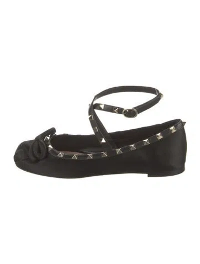 Pre-owned Valentino Garavani Rockstud Accents Nylon Flats In Black