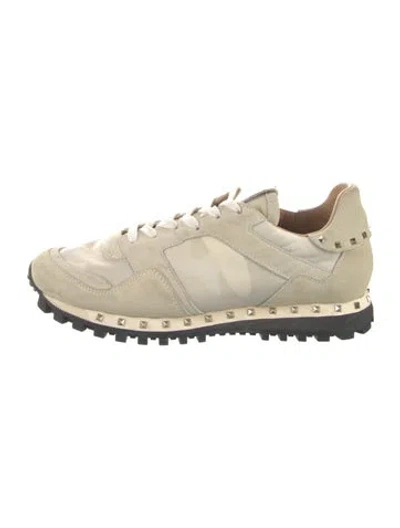 Pre-owned Valentino Garavani Rockstud Accents Nylon Sneakers In Neutral