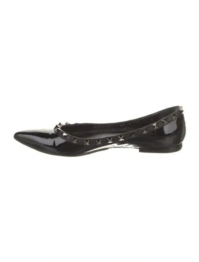 Pre-owned Valentino Garavani Rockstud Accents Patent Leather Ballet Flats In Black