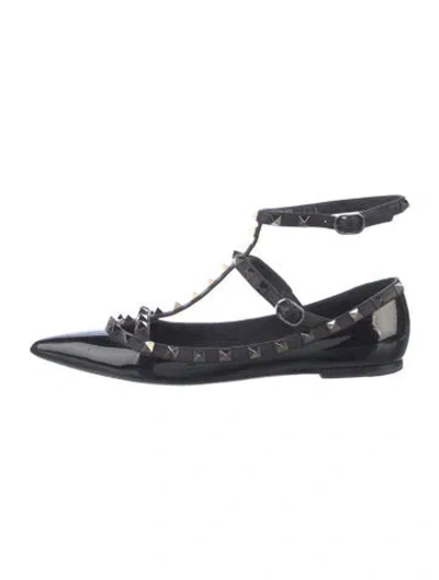 Pre-owned Valentino Garavani Rockstud Accents Patent Leather Ballet Flats In Black