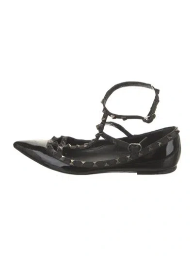 Pre-owned Valentino Garavani Rockstud Accents Patent Leather Ballet Flats In Black