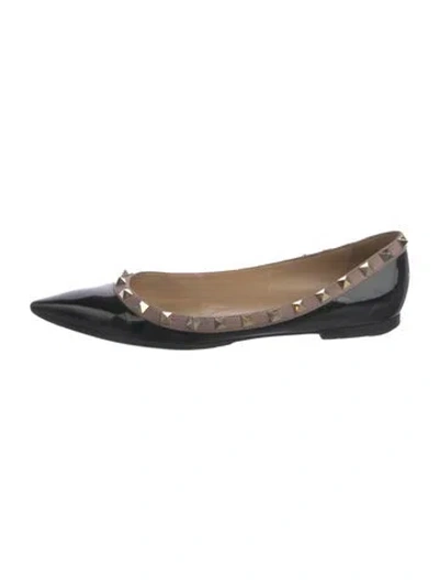 Pre-owned Valentino Garavani Rockstud Accents Patent Leather Ballet Flats In Black