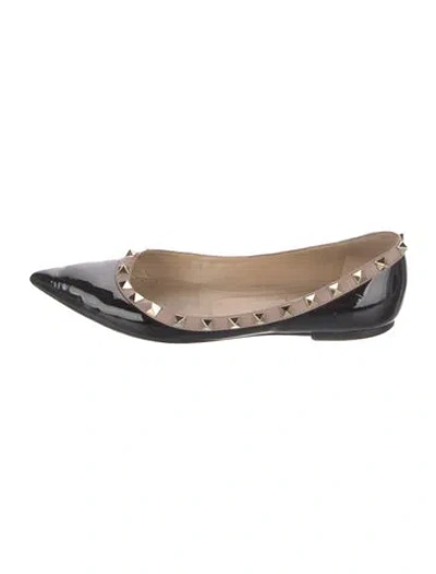 Pre-owned Valentino Garavani Rockstud Accents Patent Leather Ballet Flats In Black