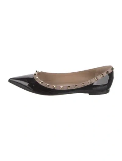 Pre-owned Valentino Garavani Rockstud Accents Patent Leather Ballet Flats In Black
