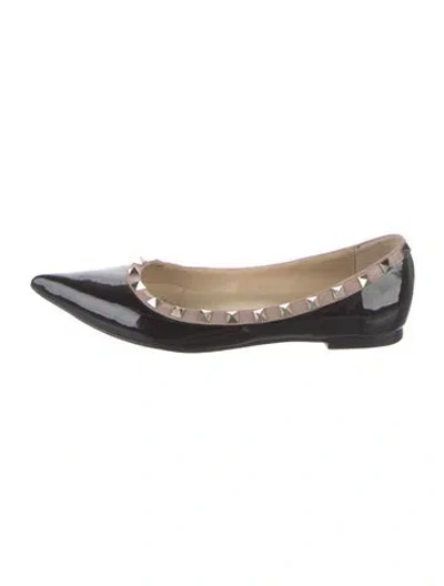 Pre-owned Valentino Garavani Rockstud Accents Patent Leather Ballet Flats In Black