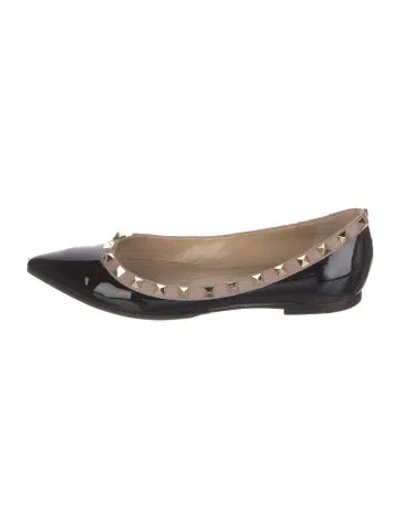 Pre-owned Valentino Garavani Rockstud Accents Patent Leather Ballet Flats In Black