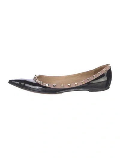 Pre-owned Valentino Garavani Rockstud Accents Patent Leather Ballet Flats In Black