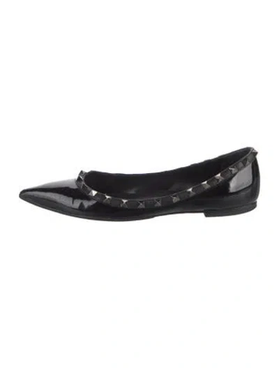 Pre-owned Valentino Garavani Rockstud Accents Patent Leather Ballet Flats In Black