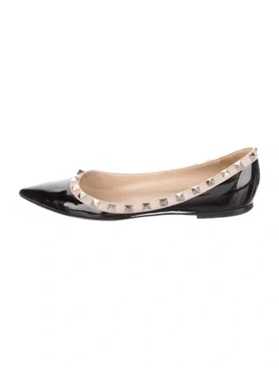 Pre-owned Valentino Garavani Rockstud Accents Patent Leather Ballet Flats In Black