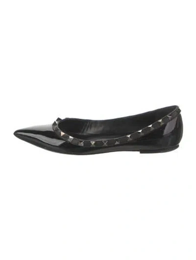 Pre-owned Valentino Garavani Rockstud Accents Patent Leather Ballet Flats In Black