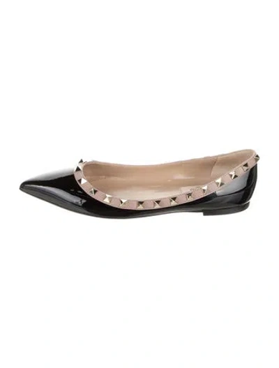 Pre-owned Valentino Garavani Rockstud Accents Patent Leather Ballet Flats In Black