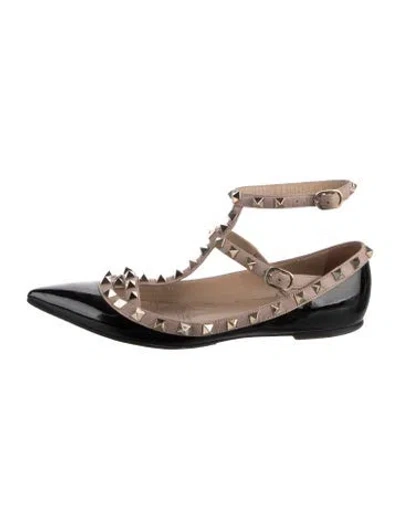 Pre-owned Valentino Garavani Rockstud Accents Patent Leather Ballet Flats In Black