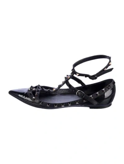 Pre-owned Valentino Garavani Rockstud Accents Patent Leather Ballet Flats In Black