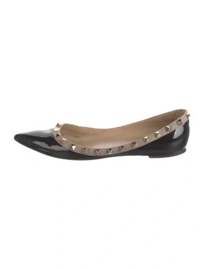Pre-owned Valentino Garavani Rockstud Accents Patent Leather Ballet Flats In Black