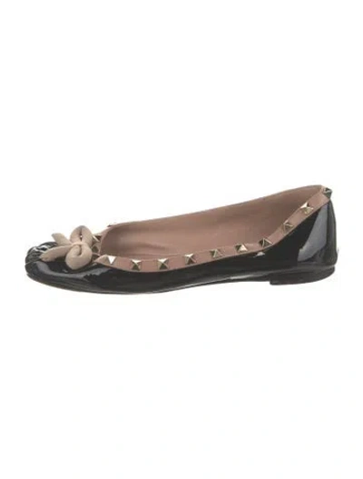 Pre-owned Valentino Garavani Rockstud Accents Patent Leather Ballet Flats In Black
