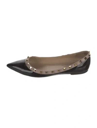 Pre-owned Valentino Garavani Rockstud Accents Patent Leather Ballet Flats In Black