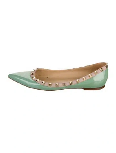 Pre-owned Valentino Garavani Rockstud Accents Patent Leather Ballet Flats In Blue