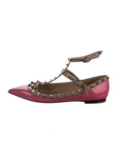 Pre-owned Valentino Garavani Rockstud Accents Patent Leather Ballet Flats In Burgundy