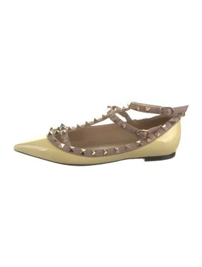Pre-owned Valentino Garavani Rockstud Accents Patent Leather Ballet Flats In Green