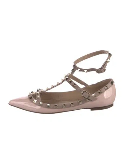 Pre-owned Valentino Garavani Rockstud Accents Patent Leather Ballet Flats In Neutral