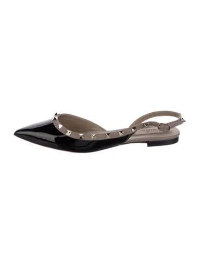 Pre-owned Valentino Garavani Rockstud Accents Patent Leather Ballet Flats In Neutral