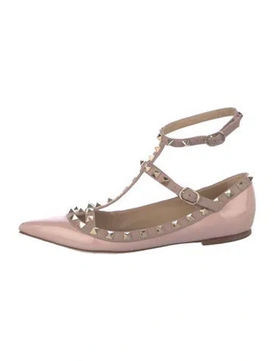 Pre-owned Valentino Garavani Rockstud Accents Patent Leather Ballet Flats In Neutrals