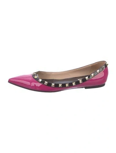 Pre-owned Valentino Garavani Rockstud Accents Patent Leather Ballet Flats In Pink