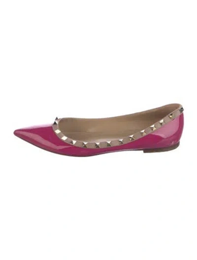 Pre-owned Valentino Garavani Rockstud Accents Patent Leather Ballet Flats In Pink