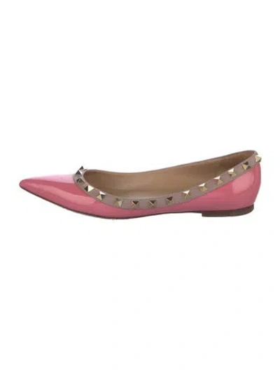 Pre-owned Valentino Garavani Rockstud Accents Patent Leather Ballet Flats In Pink