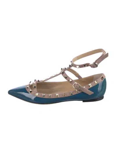 Pre-owned Valentino Garavani Rockstud Accents Patent Leather Ballet Flats In Pink