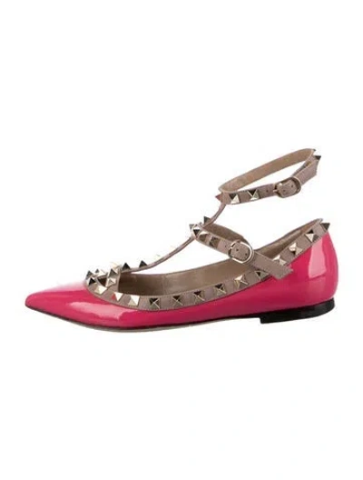 Pre-owned Valentino Garavani Rockstud Accents Patent Leather Ballet Flats In Pink