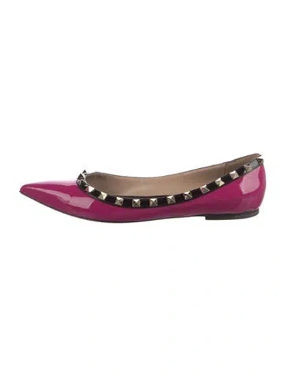 Pre-owned Valentino Garavani Rockstud Accents Patent Leather Ballet Flats In Pink