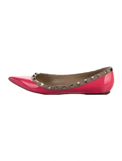 Pre-owned Valentino Garavani Rockstud Accents Patent Leather Ballet Flats In Pink