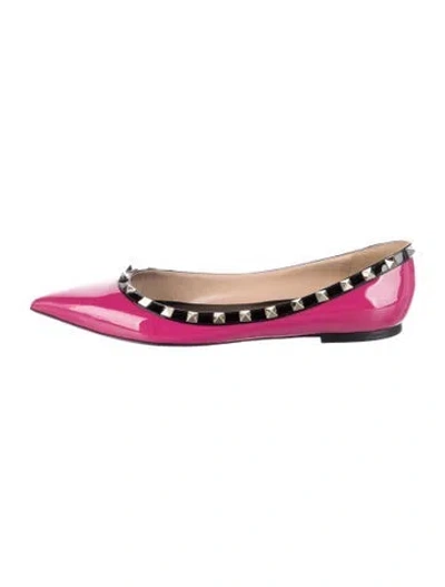 Pre-owned Valentino Garavani Rockstud Accents Patent Leather Ballet Flats In Pink