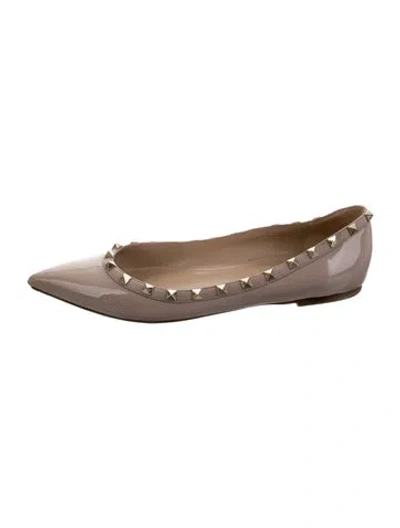 Pre-owned Valentino Garavani Rockstud Accents Patent Leather Ballet Flats In Pink