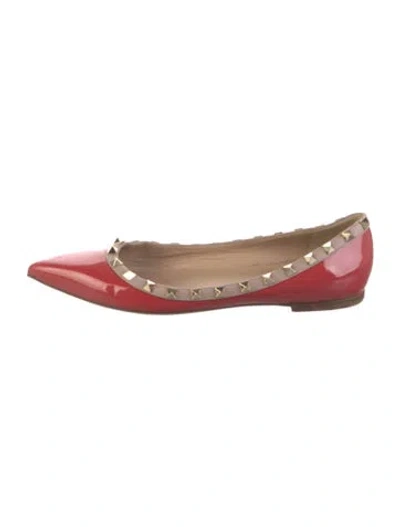 Pre-owned Valentino Garavani Rockstud Accents Patent Leather Ballet Flats In Red