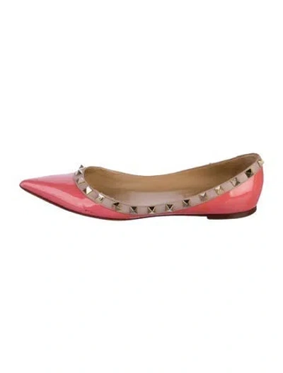 Pre-owned Valentino Garavani Rockstud Accents Patent Leather Ballet Flats In Red