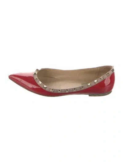 Pre-owned Valentino Garavani Rockstud Accents Patent Leather Ballet Flats In Red