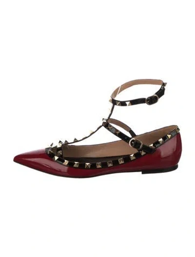 Pre-owned Valentino Garavani Rockstud Accents Patent Leather Ballet Flats In Red