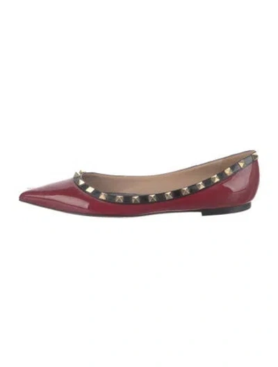 Pre-owned Valentino Garavani Rockstud Accents Patent Leather Ballet Flats In Red