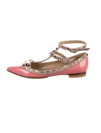 Pre-owned Valentino Garavani Rockstud Accents Patent Leather Ballet Flats In Red