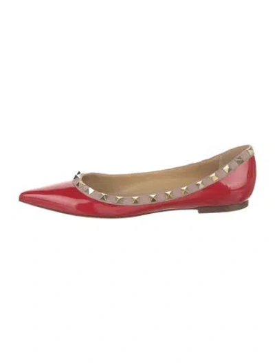 Pre-owned Valentino Garavani Rockstud Accents Patent Leather Ballet Flats In Red