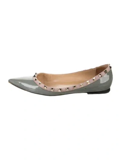 Pre-owned Valentino Garavani Rockstud Accents Patent Leather Ballet Flats In Silver