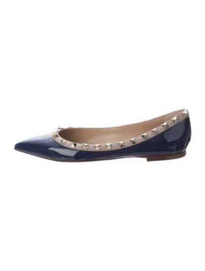Pre-owned Valentino Garavani Rockstud Accents Patent Leather Ballet Flats W/ Tags In Blue